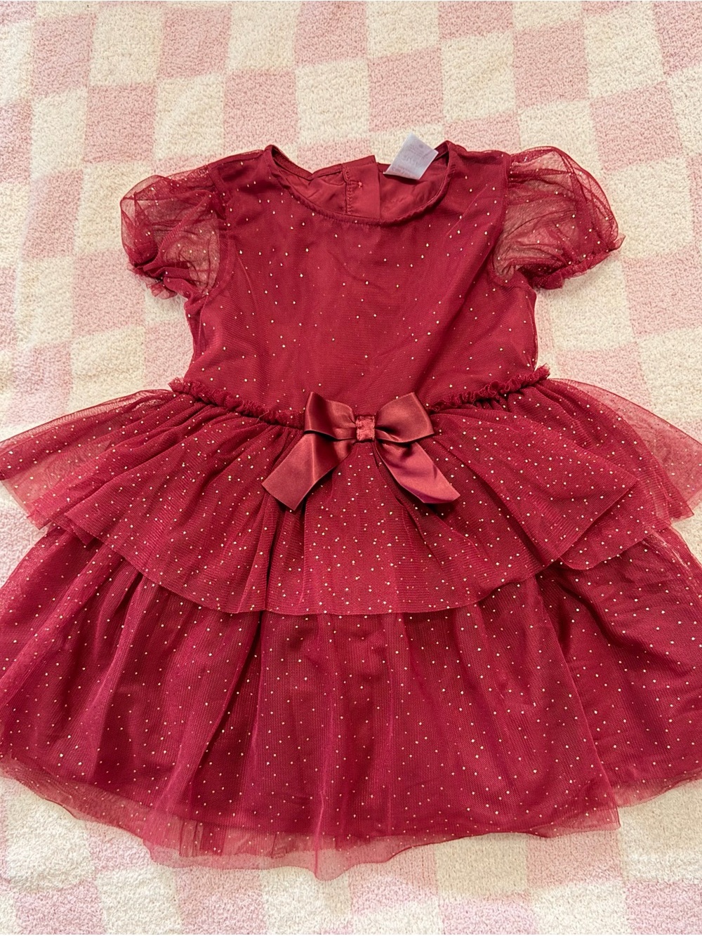 Carter's Burgundy Sparkle Tulle Dress with Bow